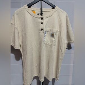 Carhartt Woman’s Beige Henley Pocket 3 Button T-Shirt size Large new with tags